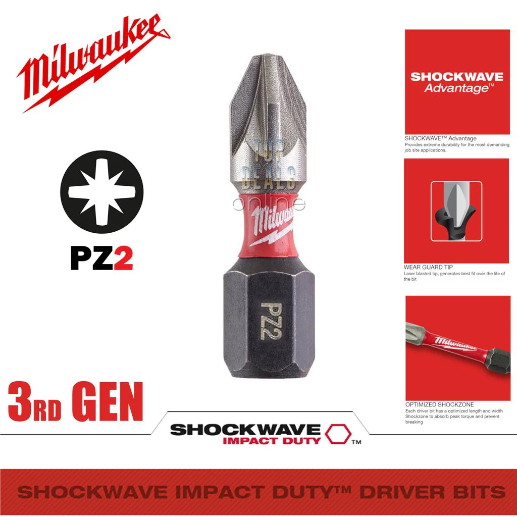 Milwaukee PZ2 PH2 50mm or 25mm option Shockwave Impact Screwdriver Bits 3rd GEN - Image 4