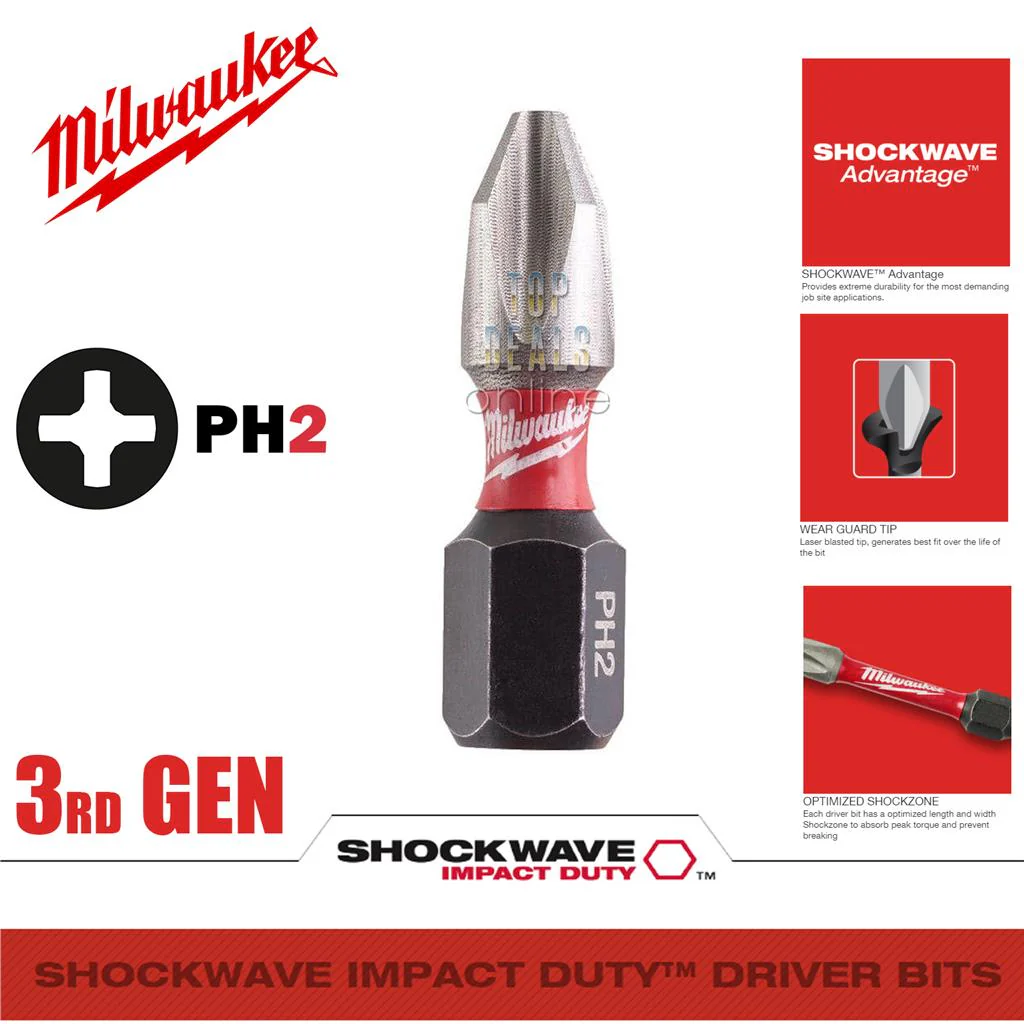 Milwaukee PZ2 PH2 50mm or 25mm option Shockwave Impact Screwdriver Bits 3rd GEN - Image 5